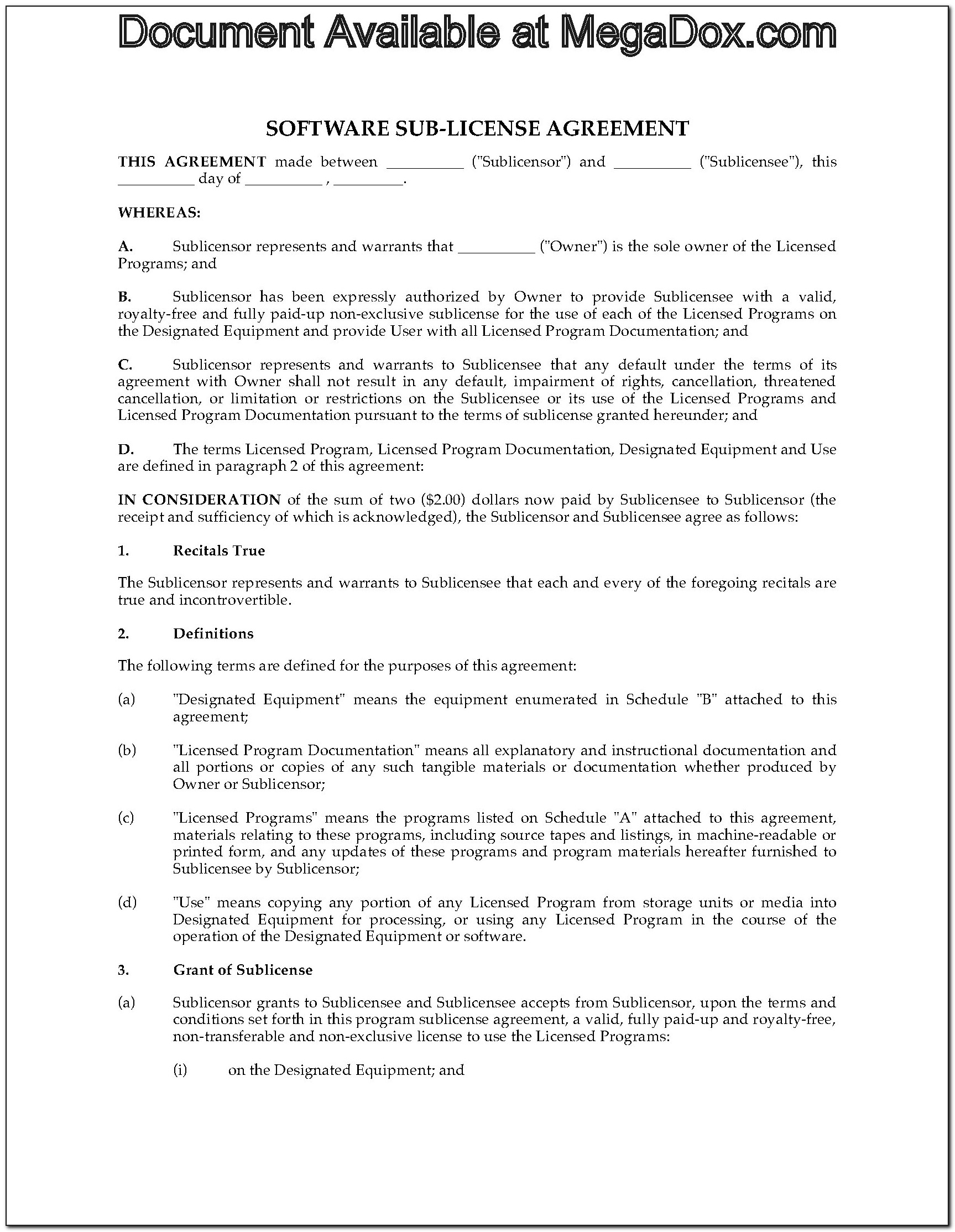 Sublicense Agreement Form