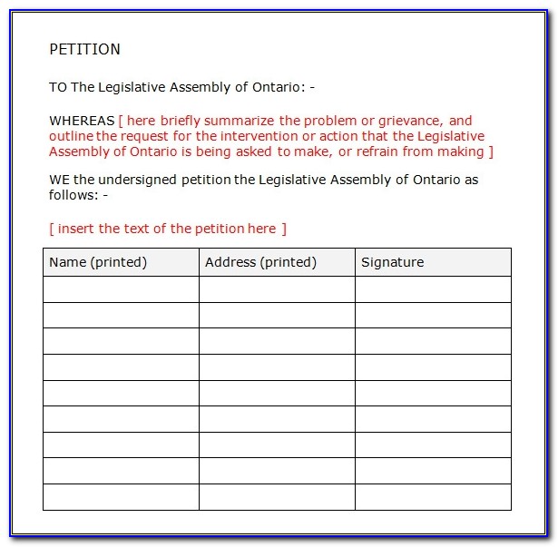 Template For A Petition Form
