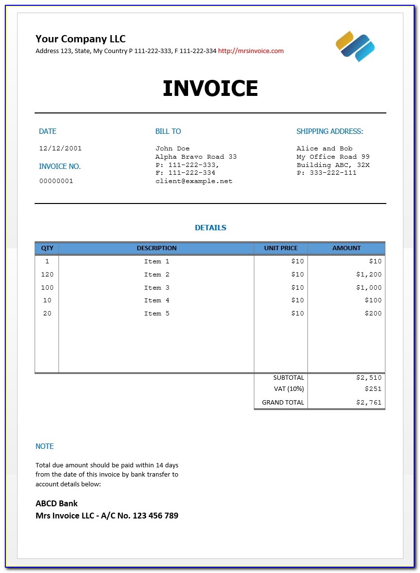 Free Invoice Template For Wedding Supplier In Microsoft Word Invoice Template Download Word
