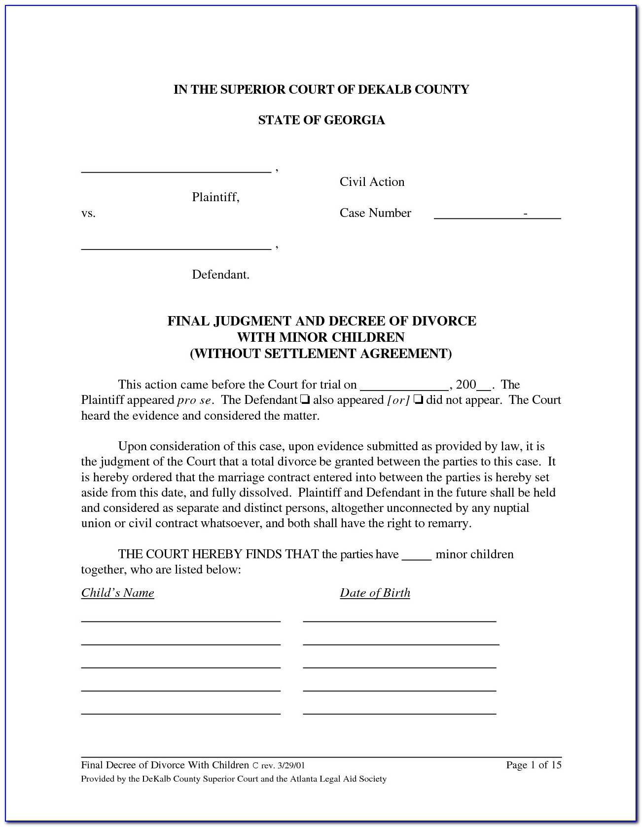 Texas Divorce Decree Form