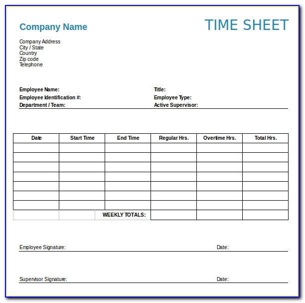 Timesheets Templates For Employees