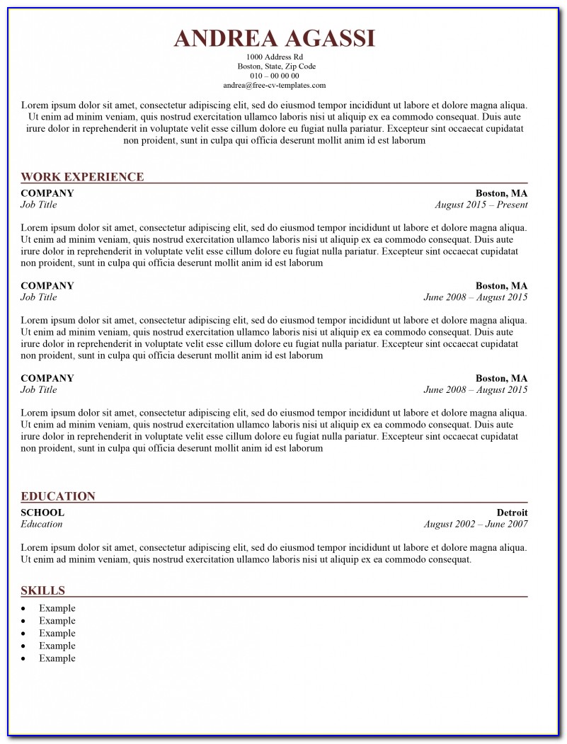 Traditional Cv Template Free