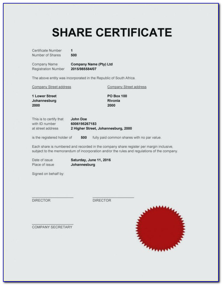 Uk Limited Company Share Certificate Template
