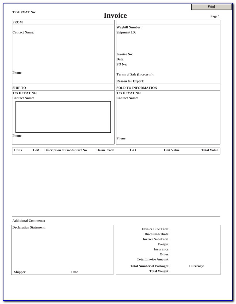 Ups Commercial Invoice Template Pdf