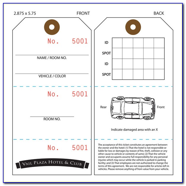 Valet Parking Tag Template