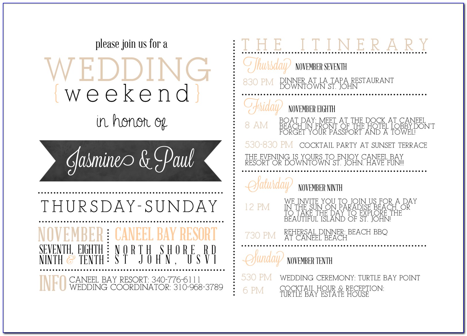 Wedding Itinerary For Guests Template Free