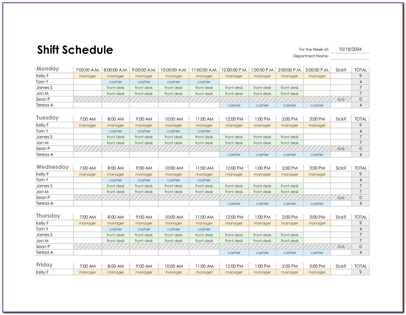 Weekly Employee Shift Schedule Template Excel Download
