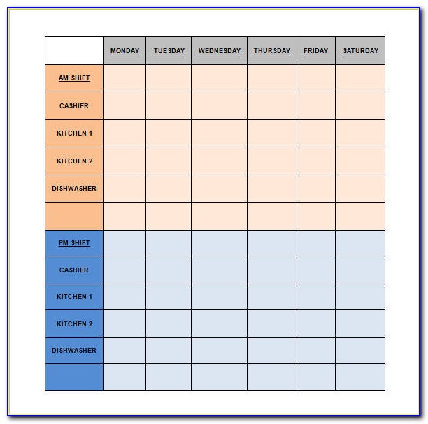 Weekly Restaurant Schedule Template Excel