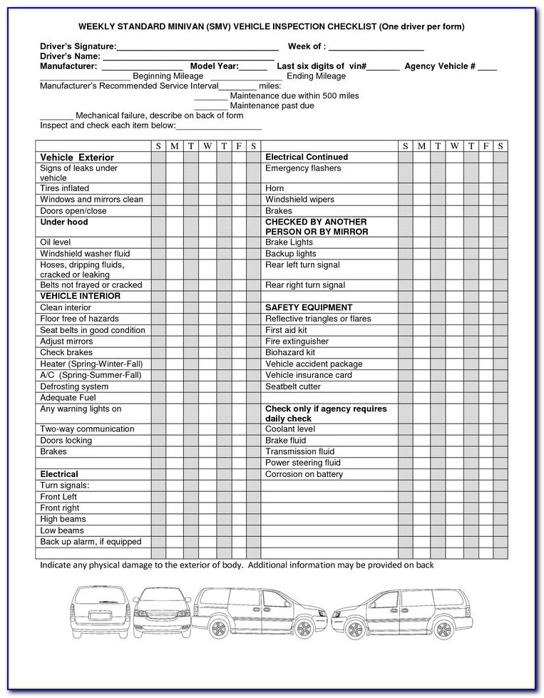 Weekly Vehicle Inspection Checklist Form
