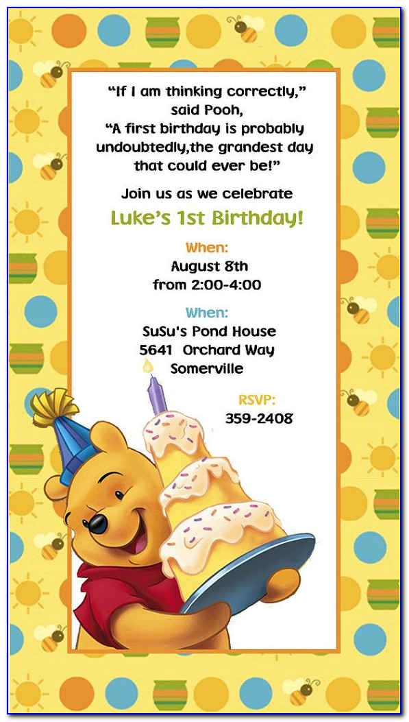 Winnie The Pooh 1st Birthday Invitation Templates
