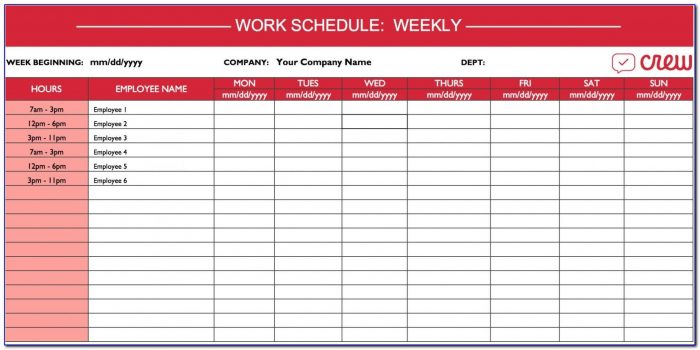 Printable Work Calendar Work Schedule Template