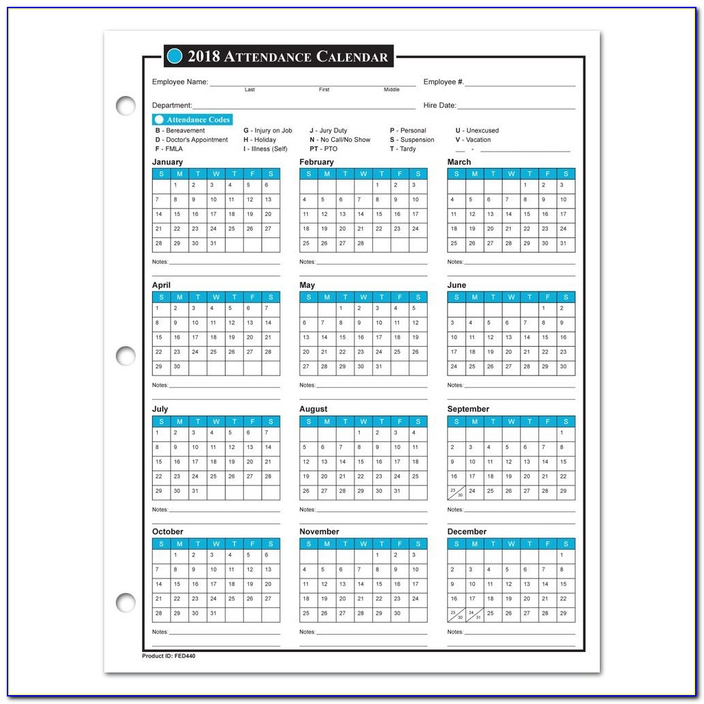 2013 Employee Attendance Calendar Template