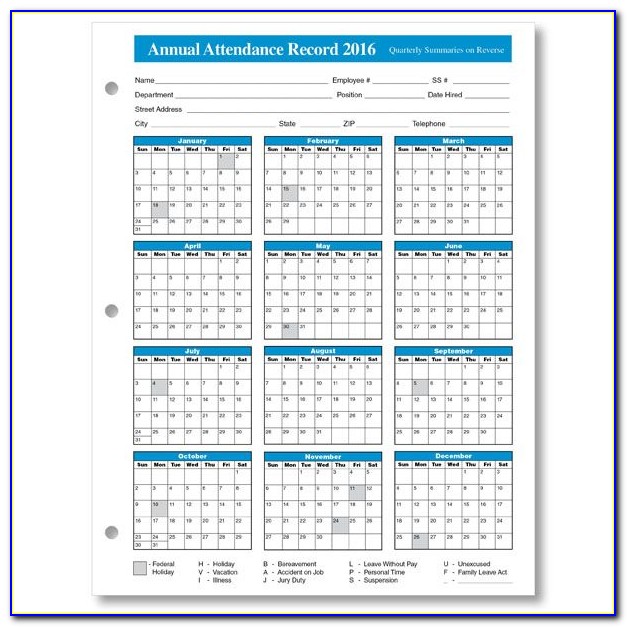 2017 Employee Attendance Calendar Template