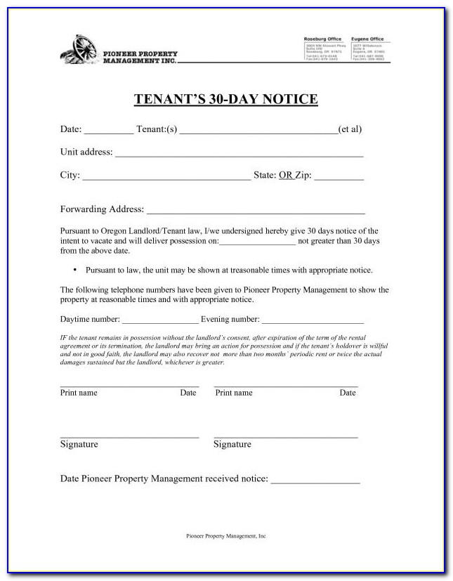 30 Day Notice To Landlord Template