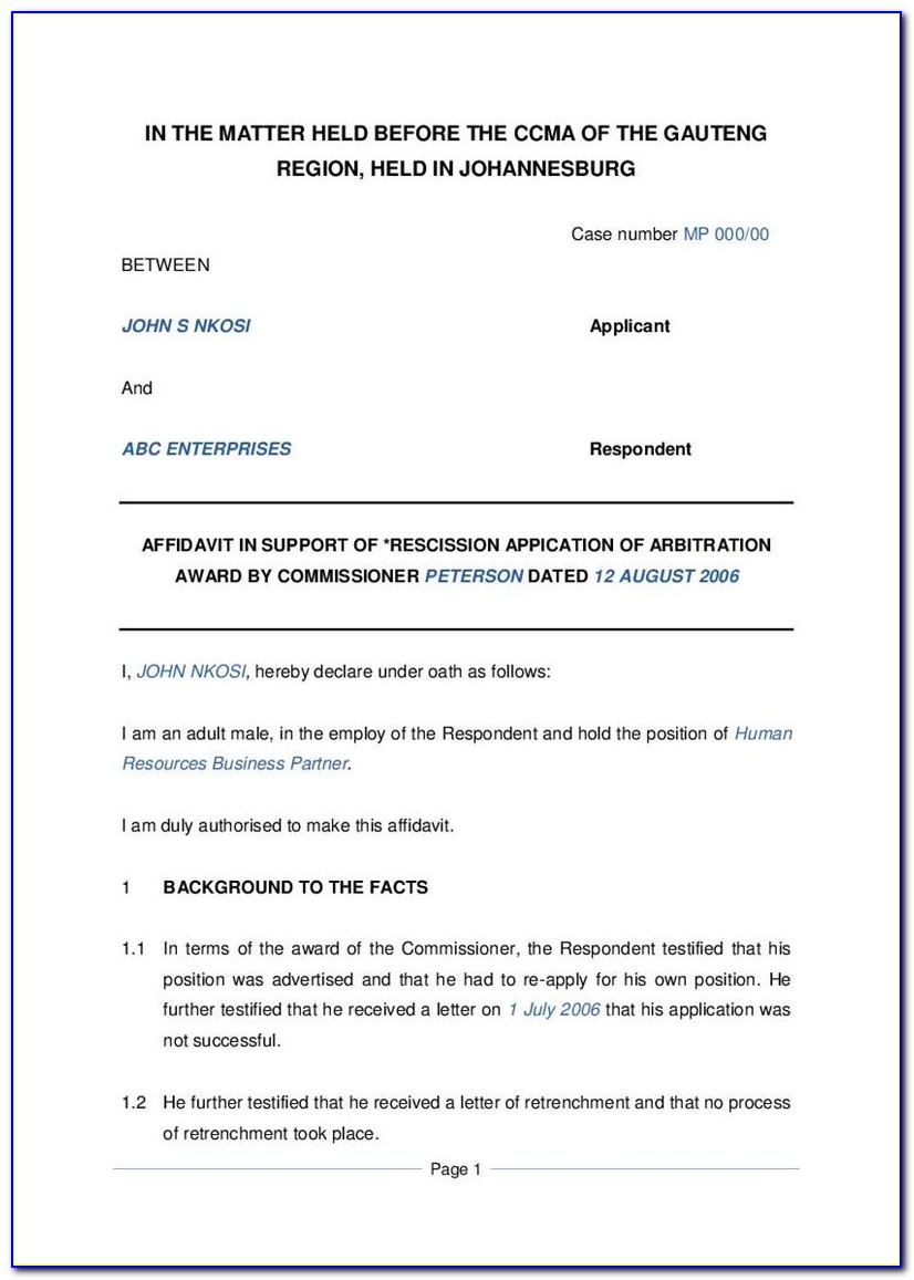 Affidavit Template South Africa Proof Of Residence Pdf