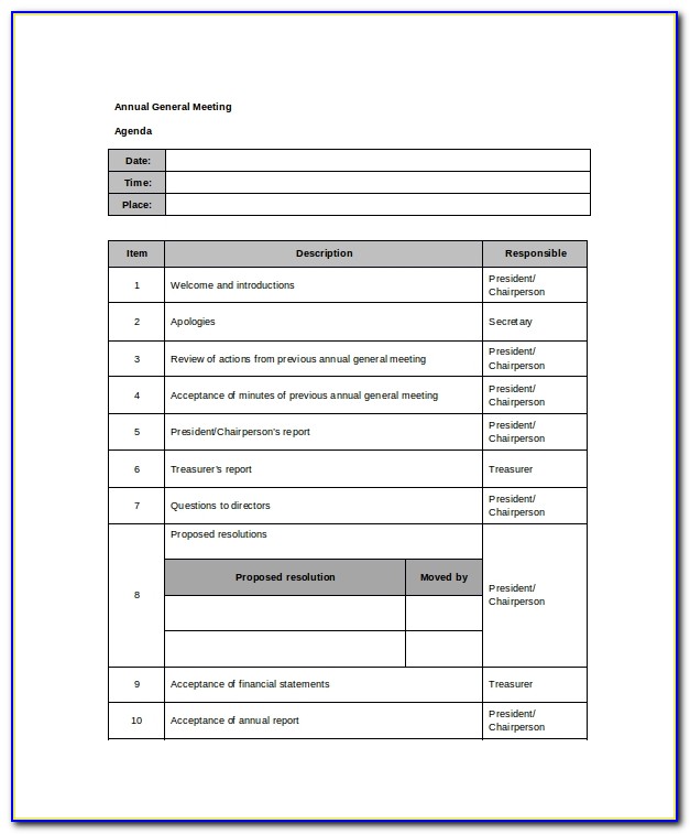 Annual General Meeting Minutes Template Nz