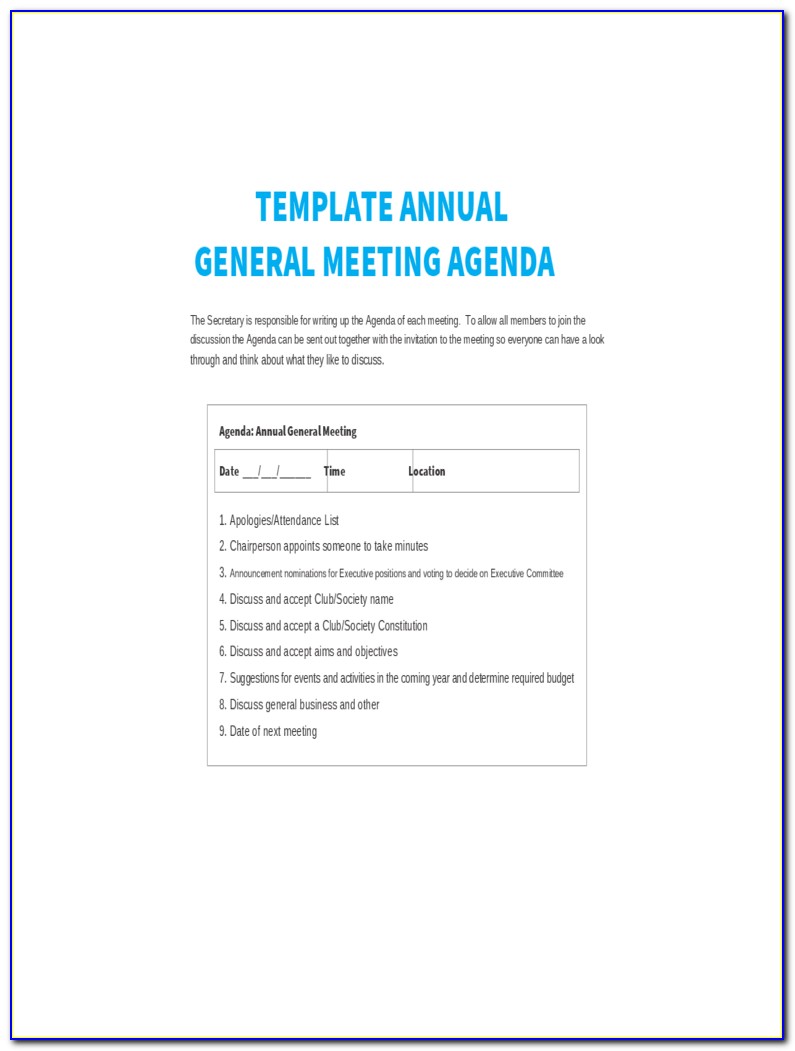 Annual General Meeting Minutes Template Uk