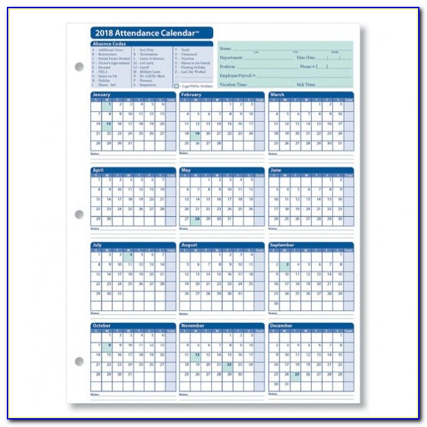 Attendance Calendar Template Excel