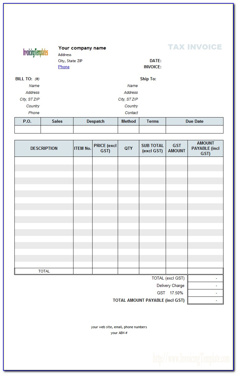 Australian Invoice Template With Gst