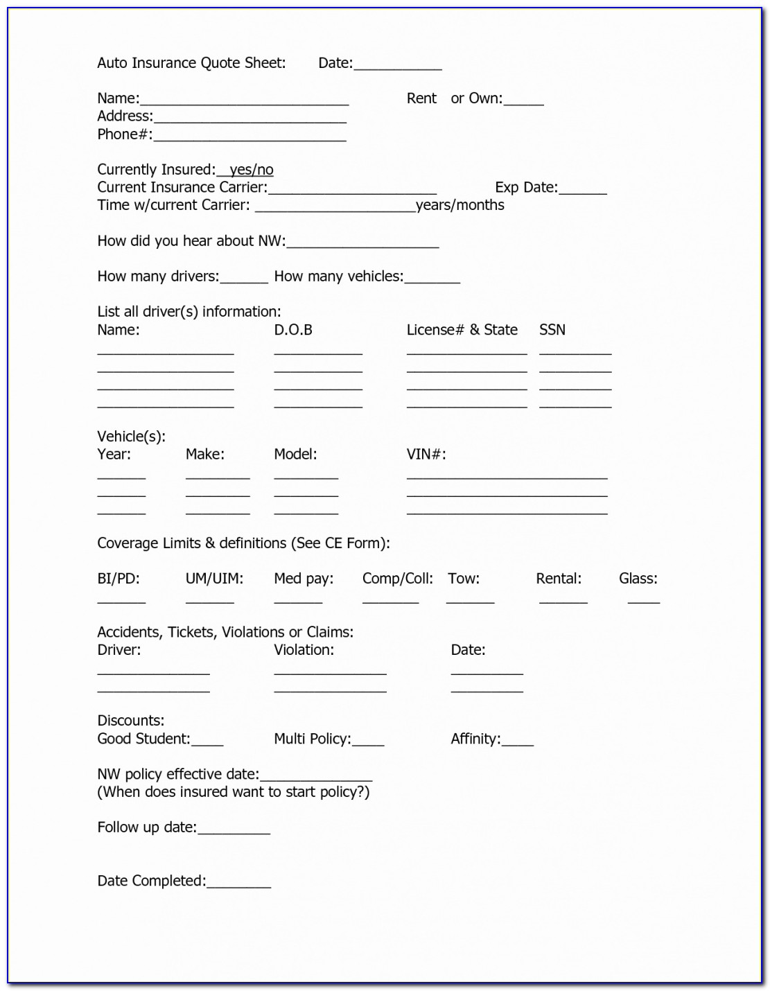Request For Proposal Form Template Beautiful Auto Insurance Forms Insurance Proposal Template