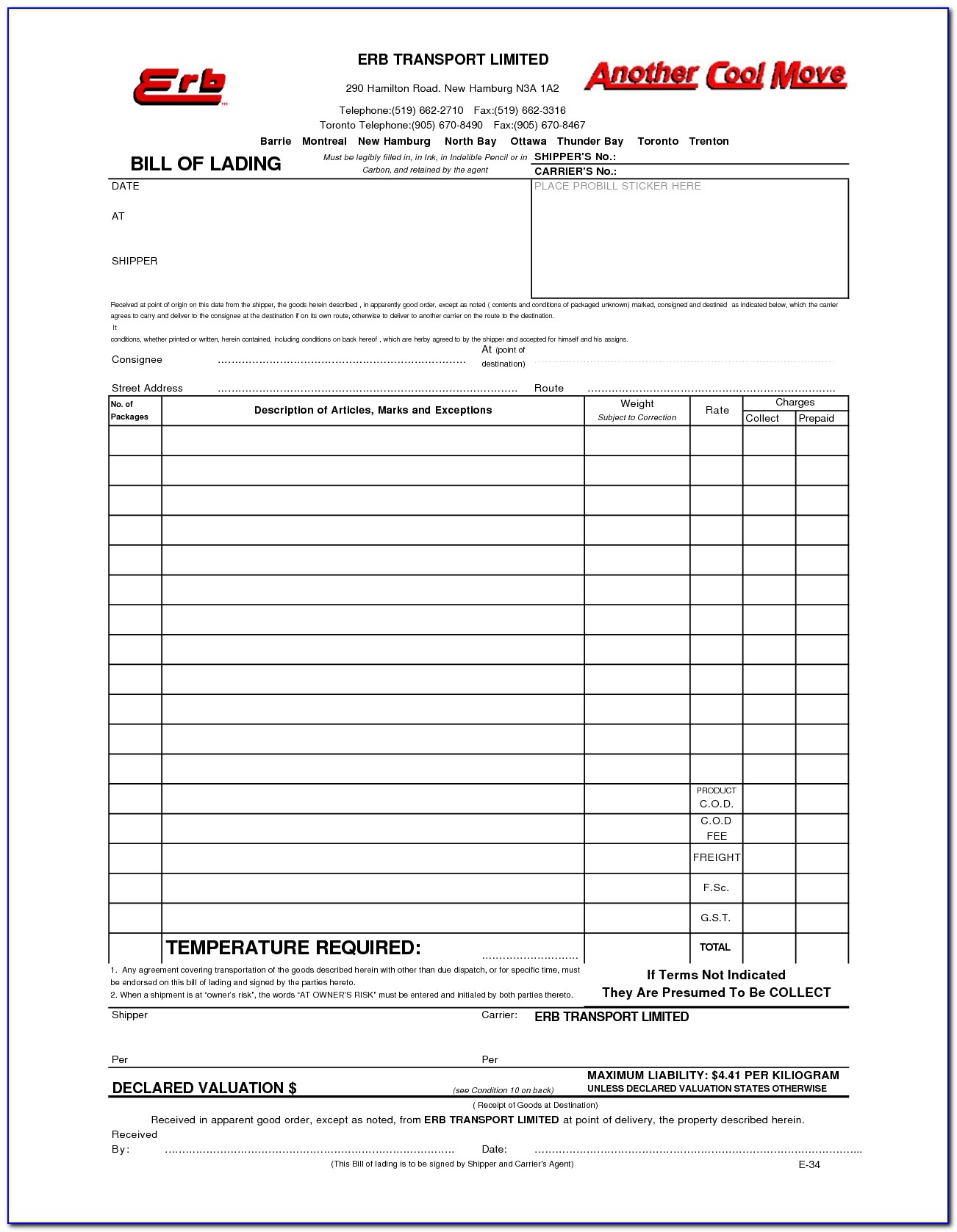 Auto Transport Bill Of Lading Template Chainimage Transport Invoice Format