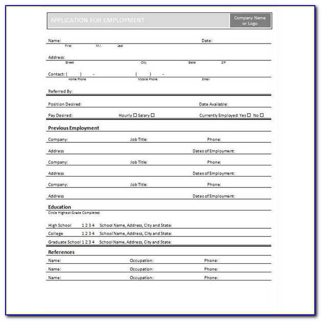 Basic Employment Application Template Free