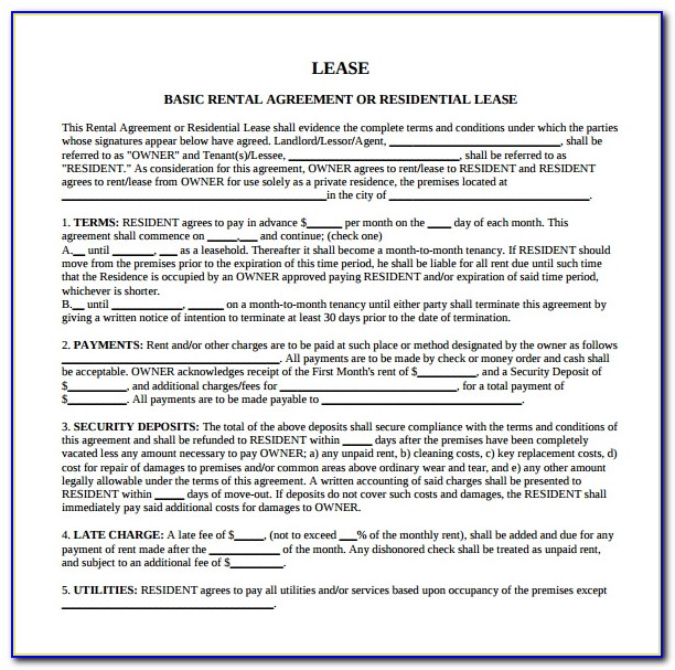 Blank Residential Lease Agreement Template