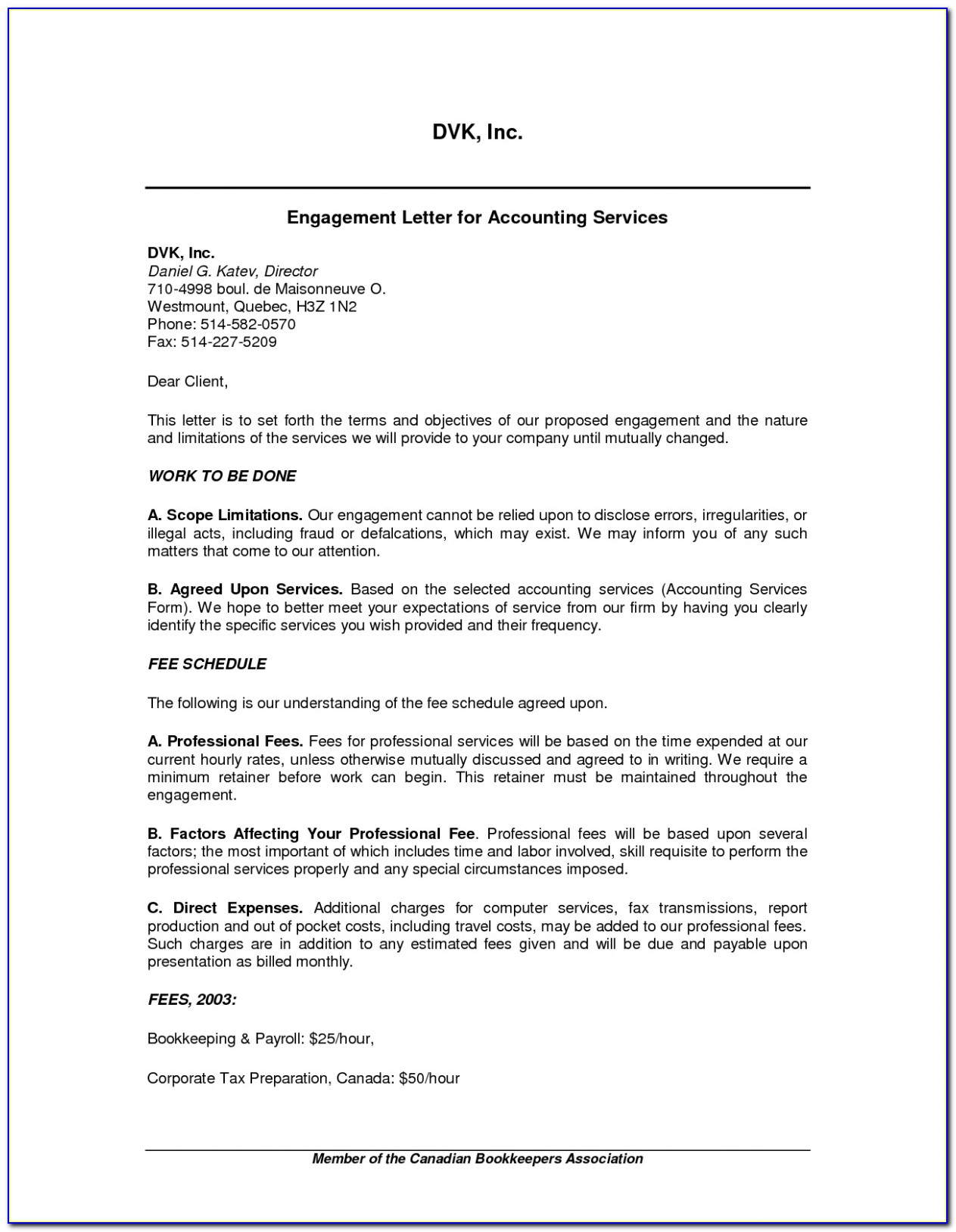Free Download Sample 17 Bookkeeping Engagement Letter Template In Bookkeeping Contract Template Canada