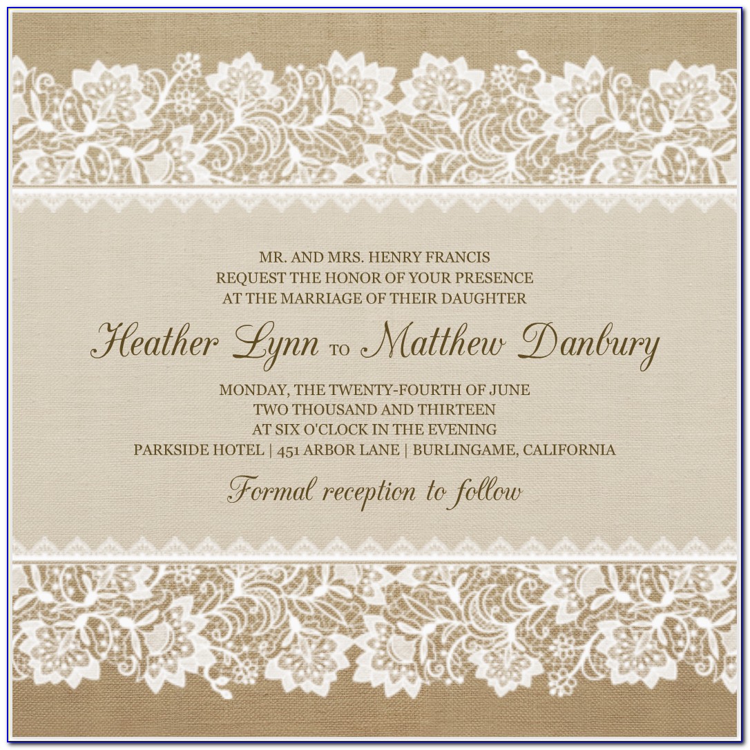 Burlap And Lace Wedding Invitation Template