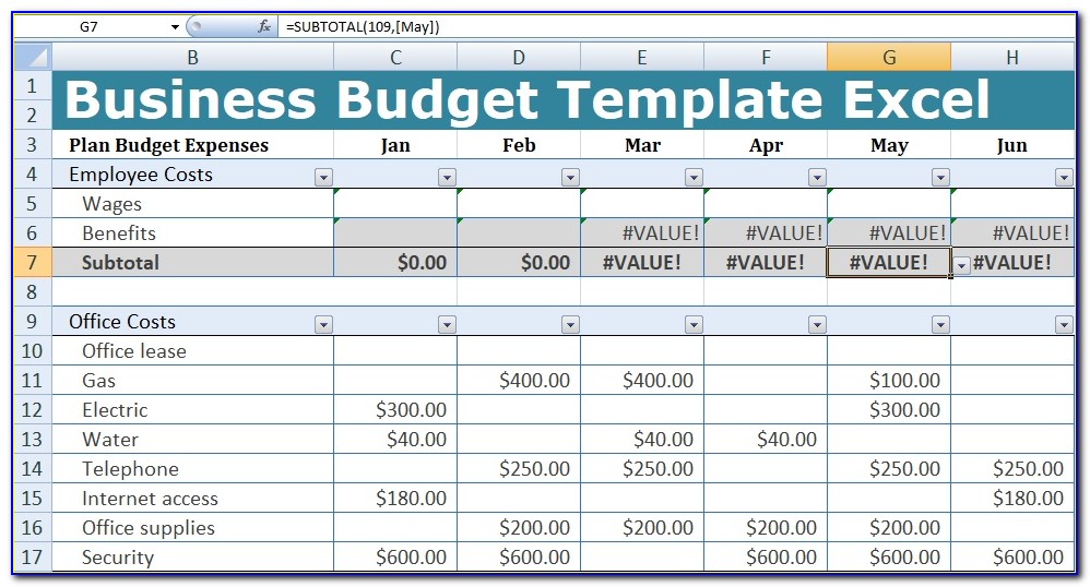 Business Budget Planning Template Excel