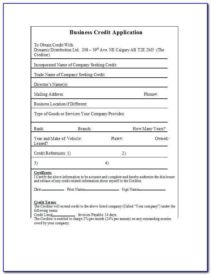 Business Credit Application Form Template Pdf