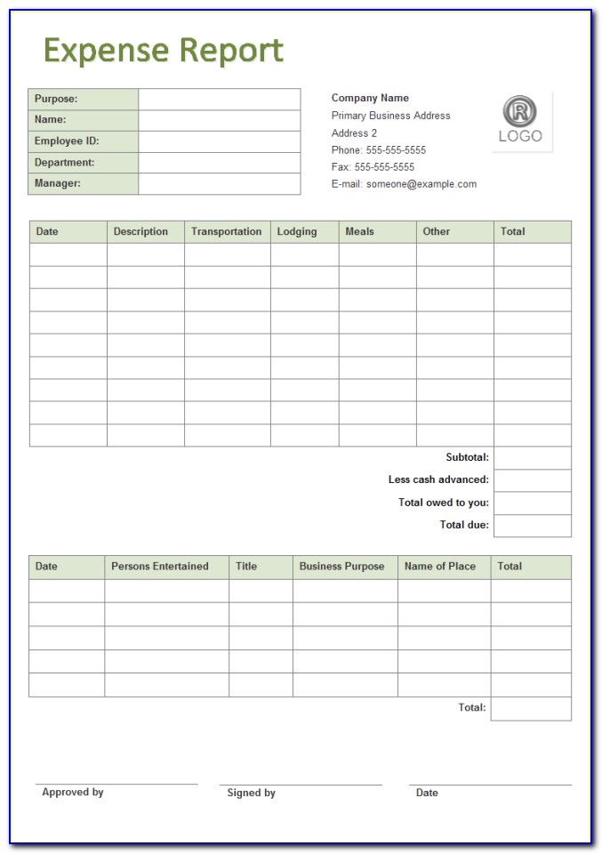 Business Expense Report Form Excel