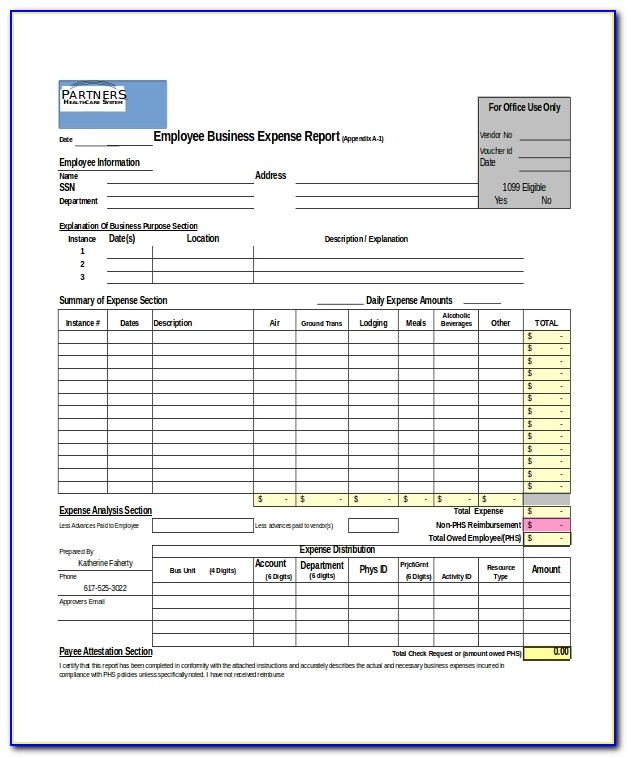 Business Expense Report Template Excel