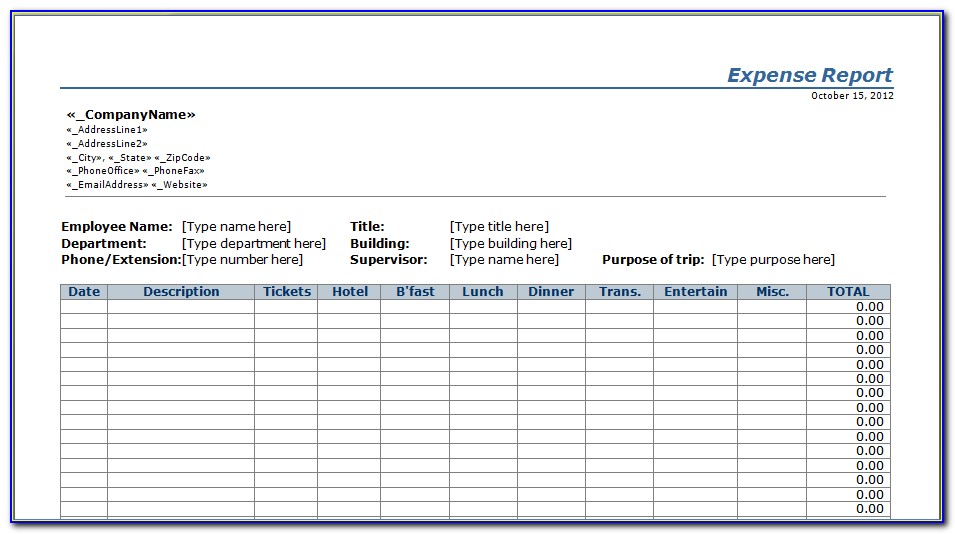 Business Expense Sheet Template Excel