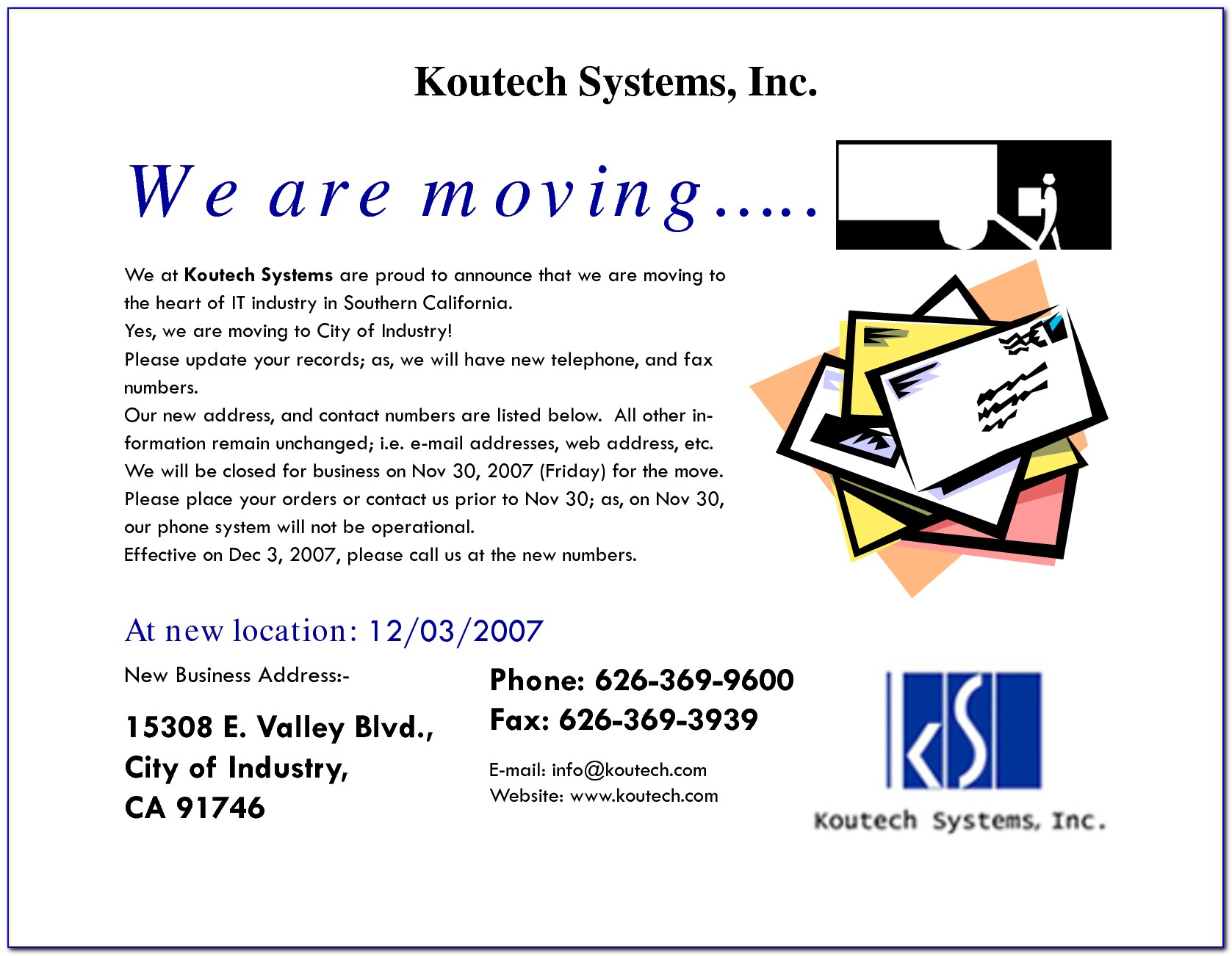 Business Moving Announcement Letter