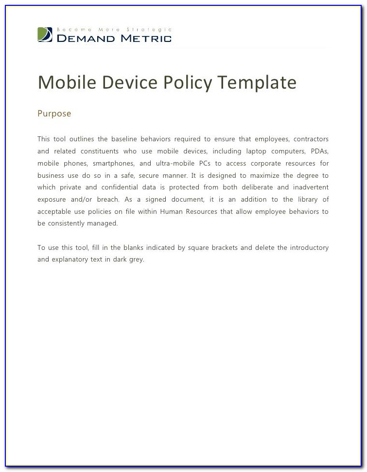 Byod Mobile Device Policy Template