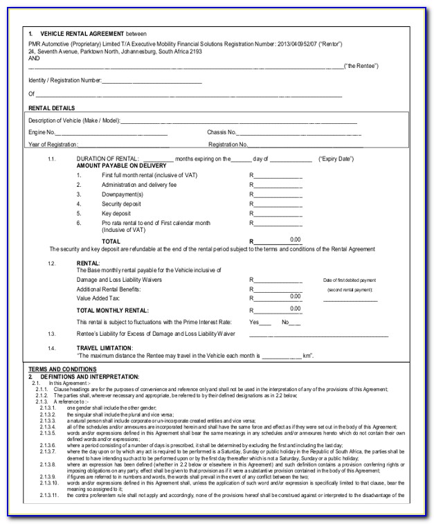 Car Lease Agreement Template Free