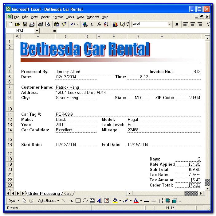 Car Rental Invoice Example