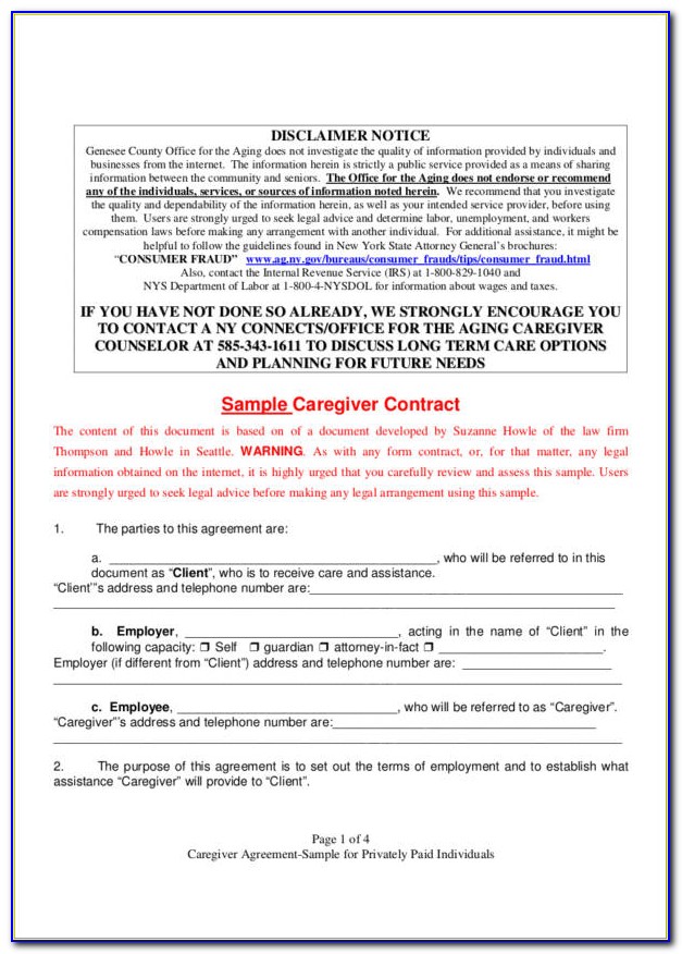 Caregiver Agreement For Family