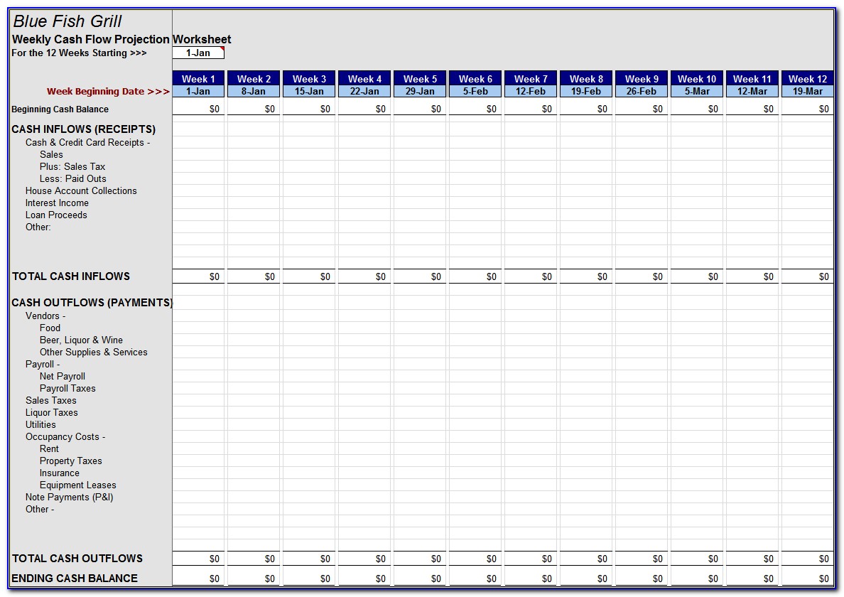Project Cash Flow Spreadsheet For Weekly Cash Flow Worksheet Download The Forecasting Spreadsheet