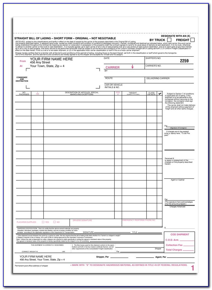Cma Cgm Bill Of Lading Form Template