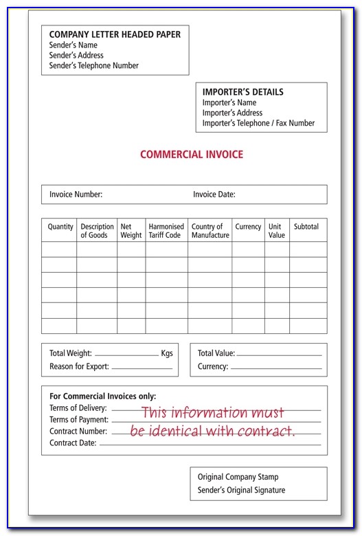 Commercial Invoice Template Uk Dpd