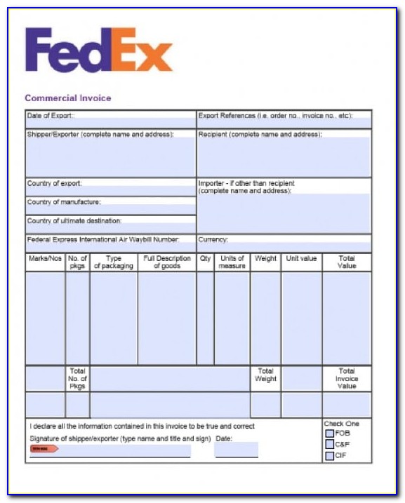 Commercial Invoice Template Uk Fedex
