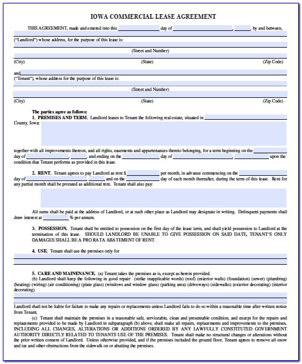 Commercial Lease Agreement Template Pdf