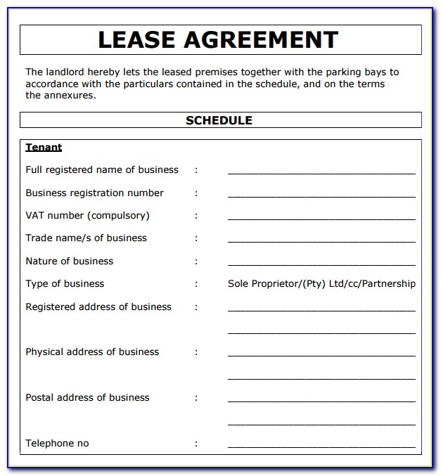 Commercial Property Lease Agreement Free Template South Africa
