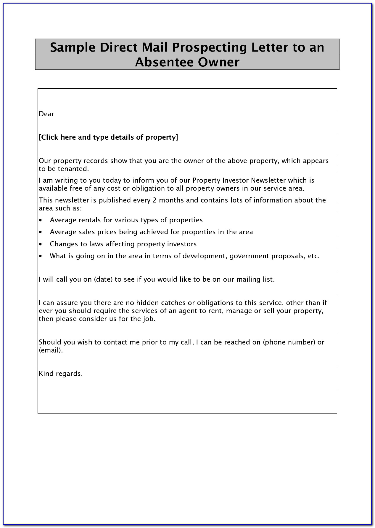 Commercial Real Estate Prospecting Letter Template