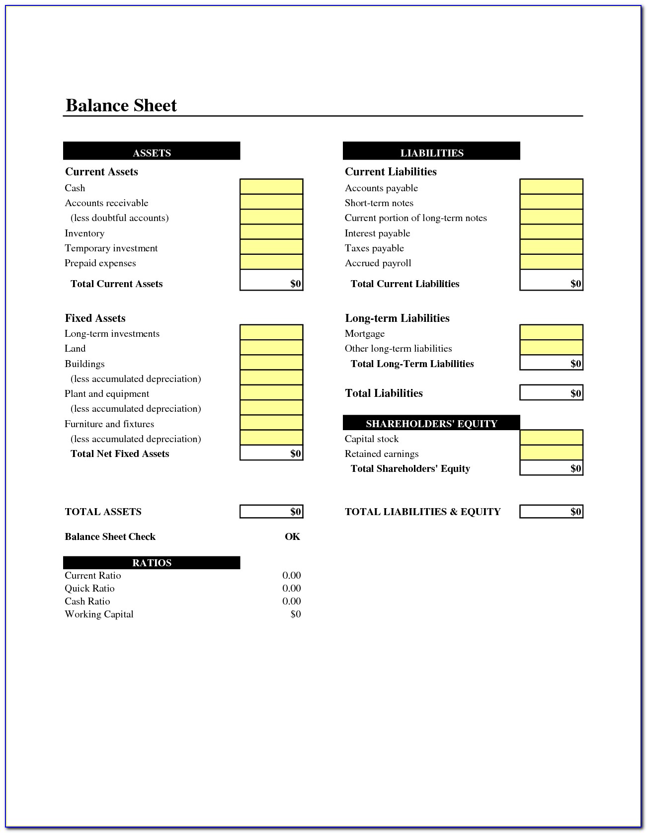 Company Balance Sheet Example