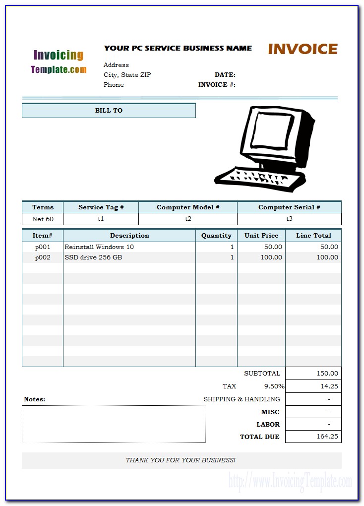 Computer Repair Invoice Format