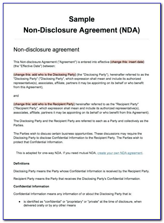 Confidentiality And Non Disclosure Agreement Form