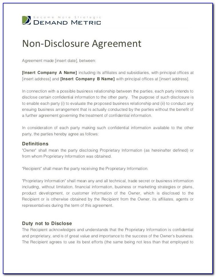 Confidentiality And Nondisclosure Agreement Template
